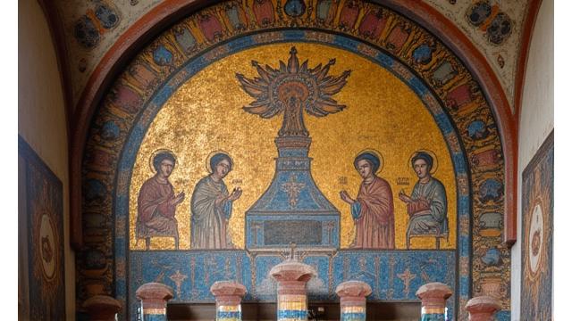 Ένα βυζαντινό μωσαϊκό από εκκλησία της Θεσσαλονίκης, που αναδεικνύει την ιστορική σύνδεση.